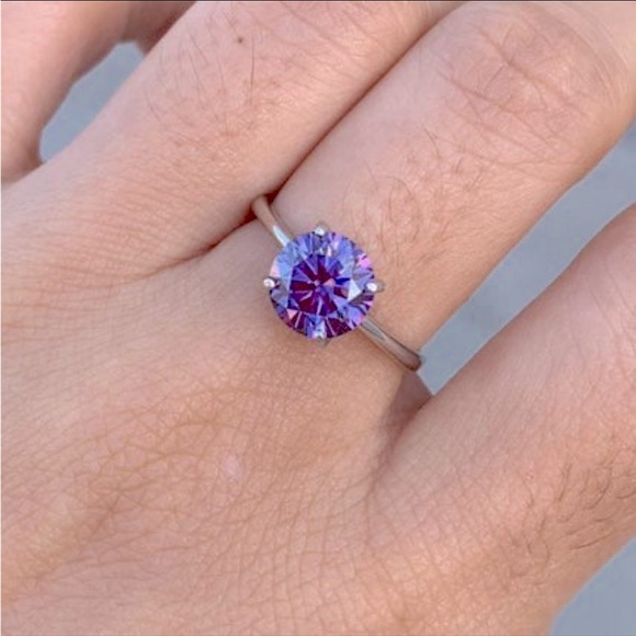 Certified 2CT Natural Purple Moissanite Diamond Solitaire ring